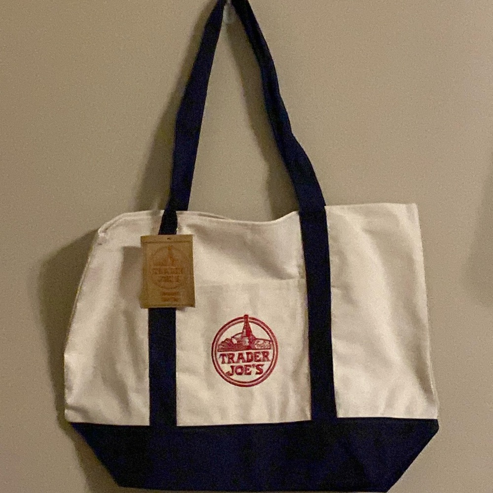 Trader Joe's Canvas Tote Bag Blue Large